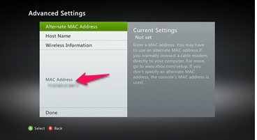 wired mac address lookup for xbox one